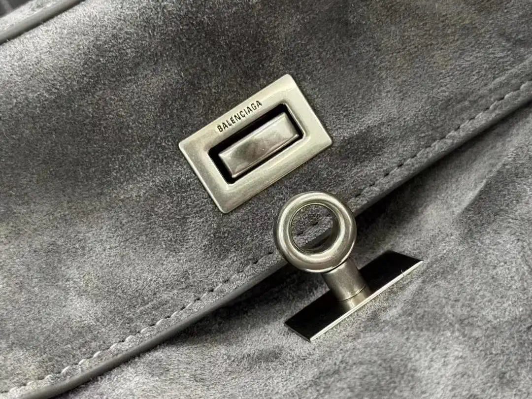 Balenciaga 7897792 Rodeo Handbag Small in Gray Suede aged-Silver
