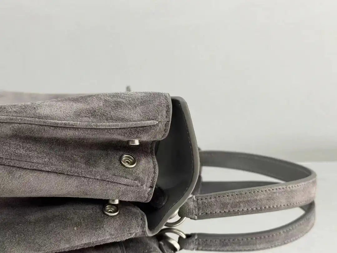 Balenciaga 7897792 Rodeo Handbag Small in Gray Suede aged-Silver