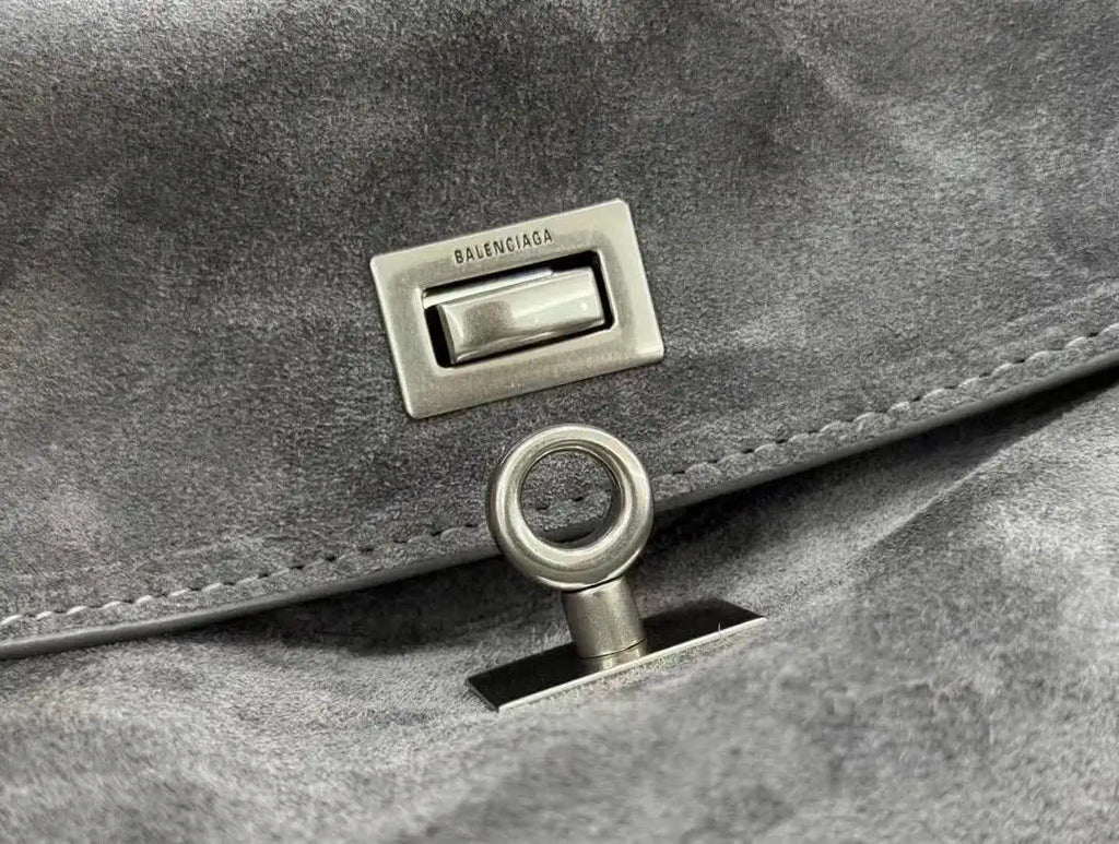 Balenciaga 7897792 Rodeo Handbag Small in Gray Suede aged-Silver