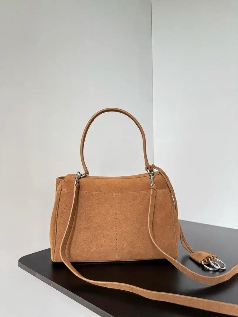 Balenciaga 7897792 Rodeo Handbag Small in Brown Suede aged-Silver
