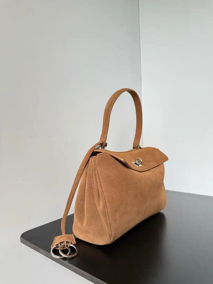 Balenciaga 7897792 Rodeo Handbag Small in Brown Suede aged-Silver