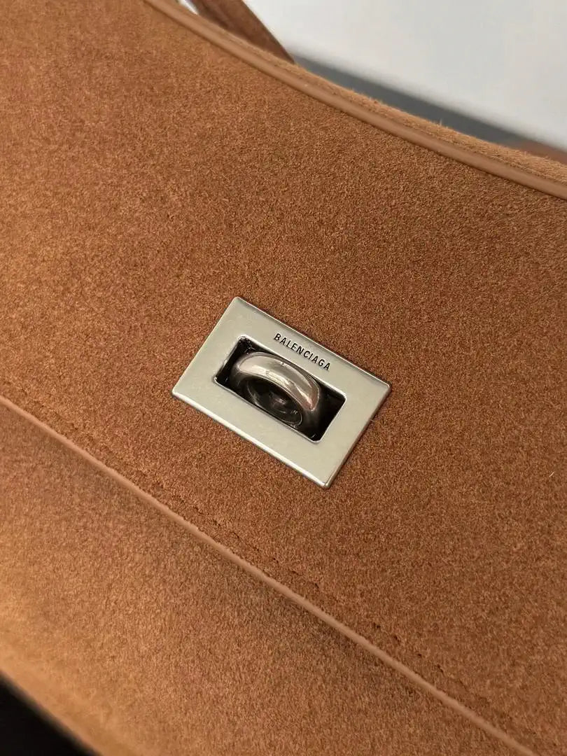 Balenciaga 7897792 Rodeo Handbag Small in Brown Suede aged-Silver