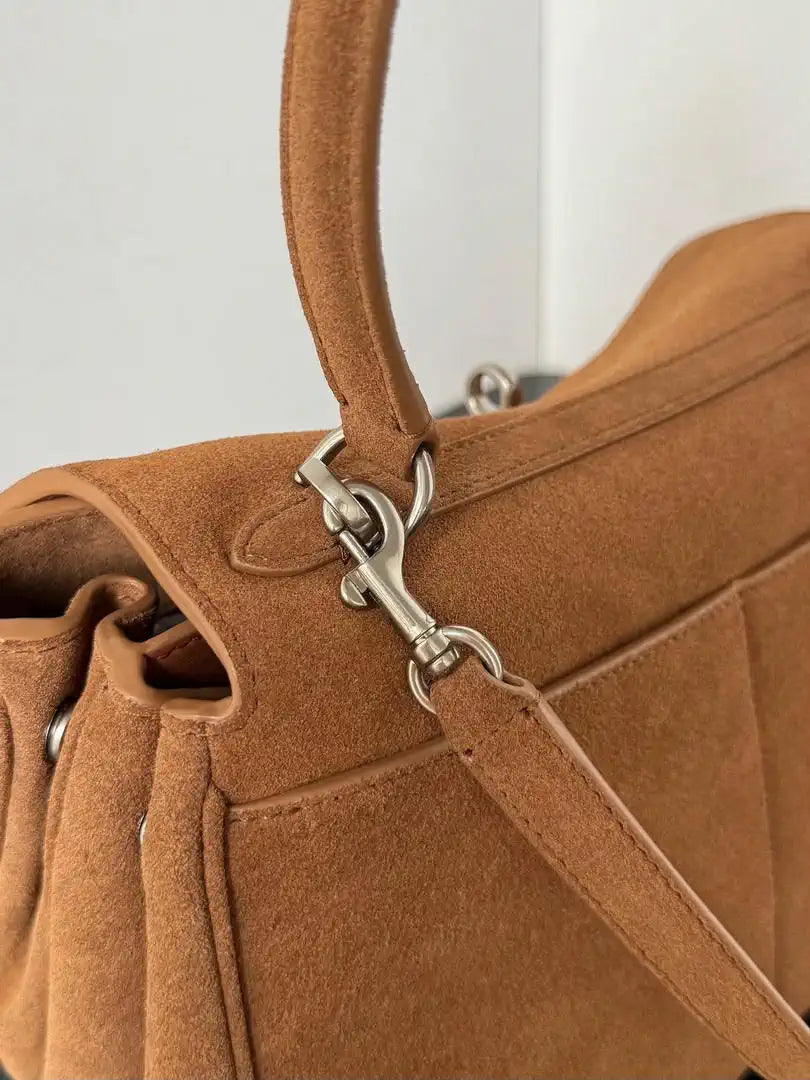 Balenciaga 7897792 Rodeo Handbag Small in Brown Suede aged-Silver