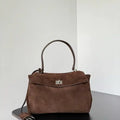 Balenciaga 7897792 Rodeo Handbag Small in Dark Brown Suede aged-Silver