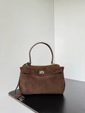 Balenciaga 7897792 Rodeo Handbag Small in Dark Brown Suede aged-Silver