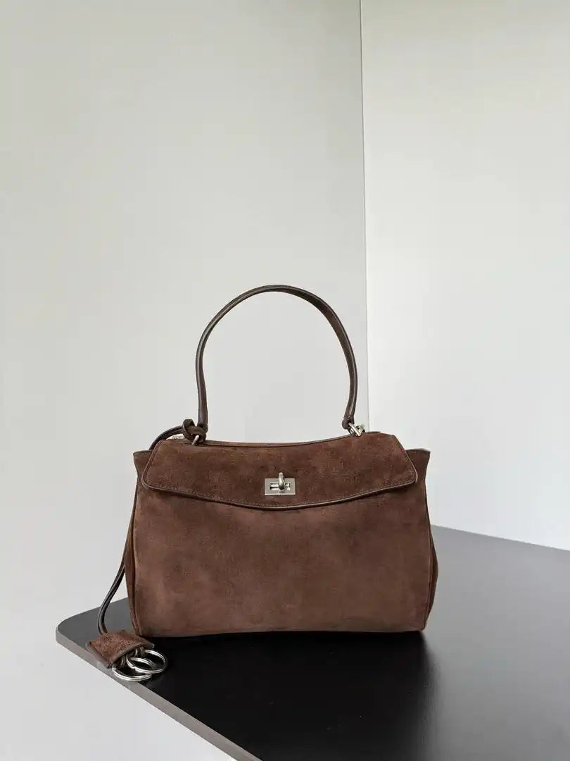 Balenciaga 7897792 Rodeo Handbag Small in Dark Brown Suede aged-Silver