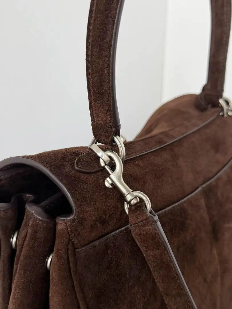 Balenciaga 7897792 Rodeo Handbag Small in Dark Brown Suede aged-Silver