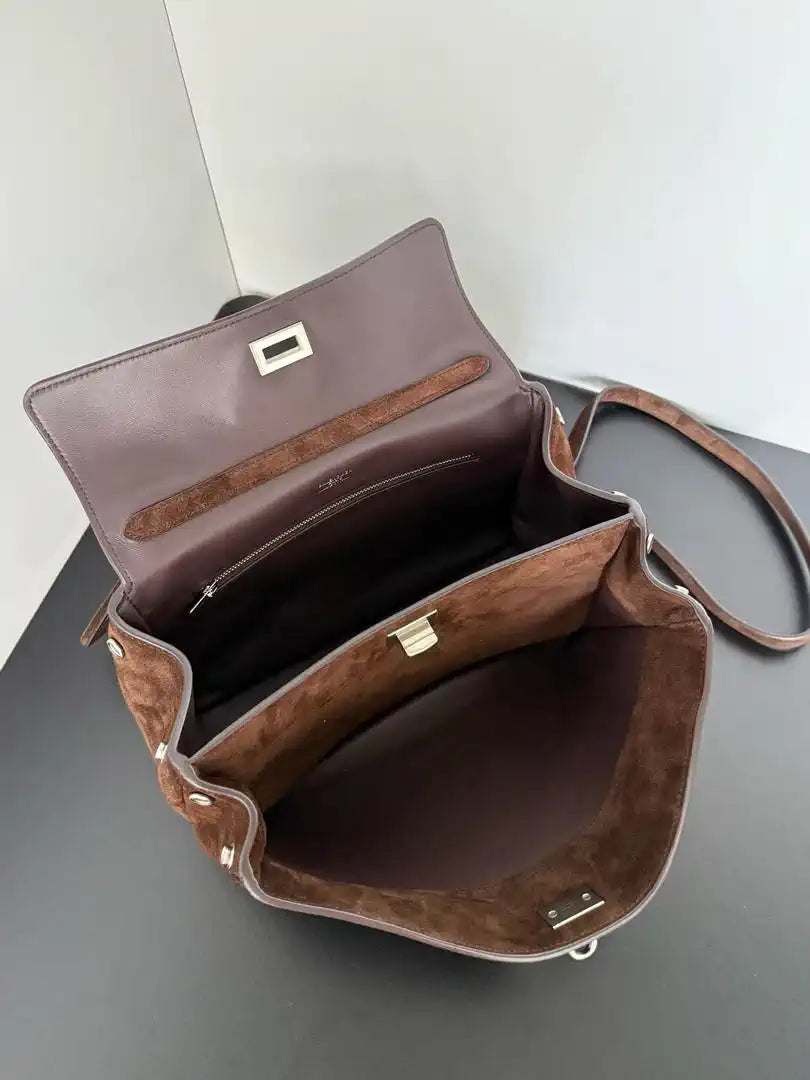 Balenciaga 7897792 Rodeo Handbag Small in Dark Brown Suede aged-Silver