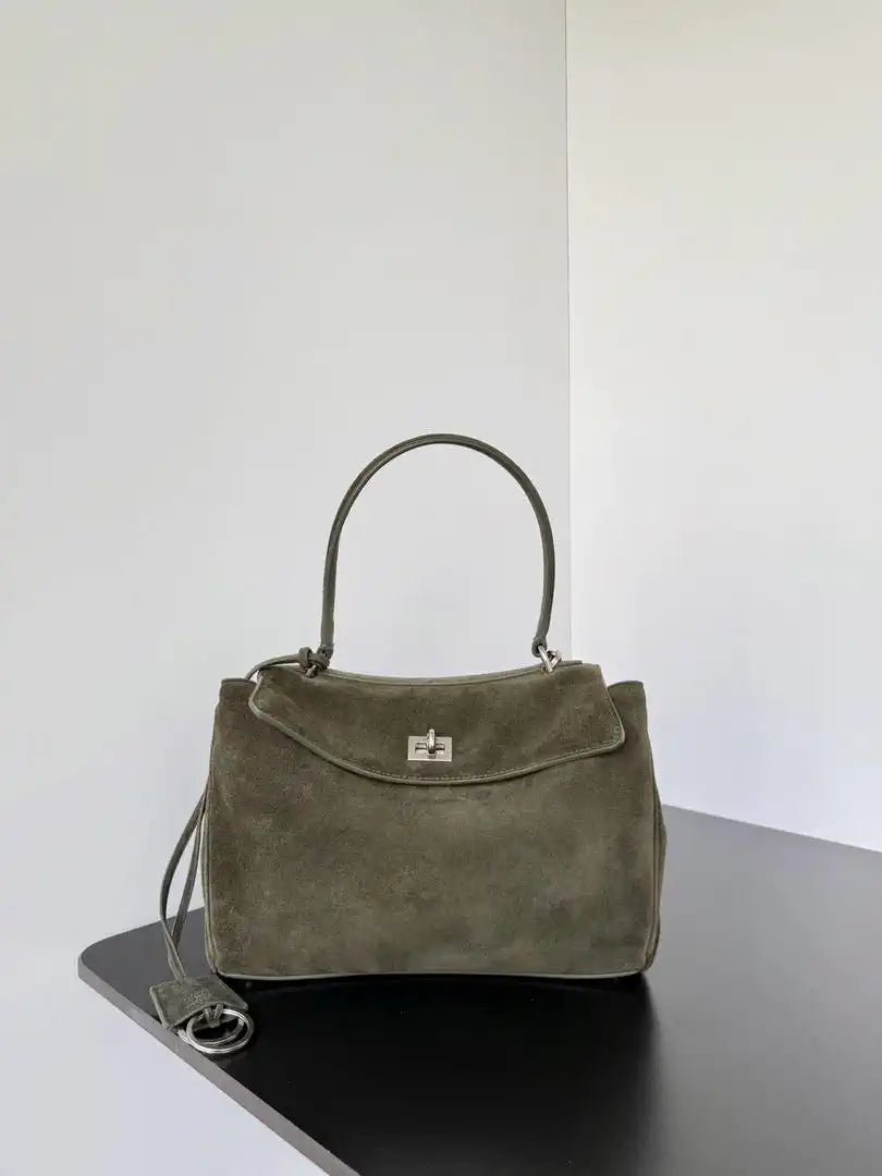 Balenciaga 7897792 Rodeo Handbag Small in Green Suede aged-Silver