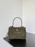 Balenciaga 7897792 Rodeo Handbag Small in Green Suede aged-Silver