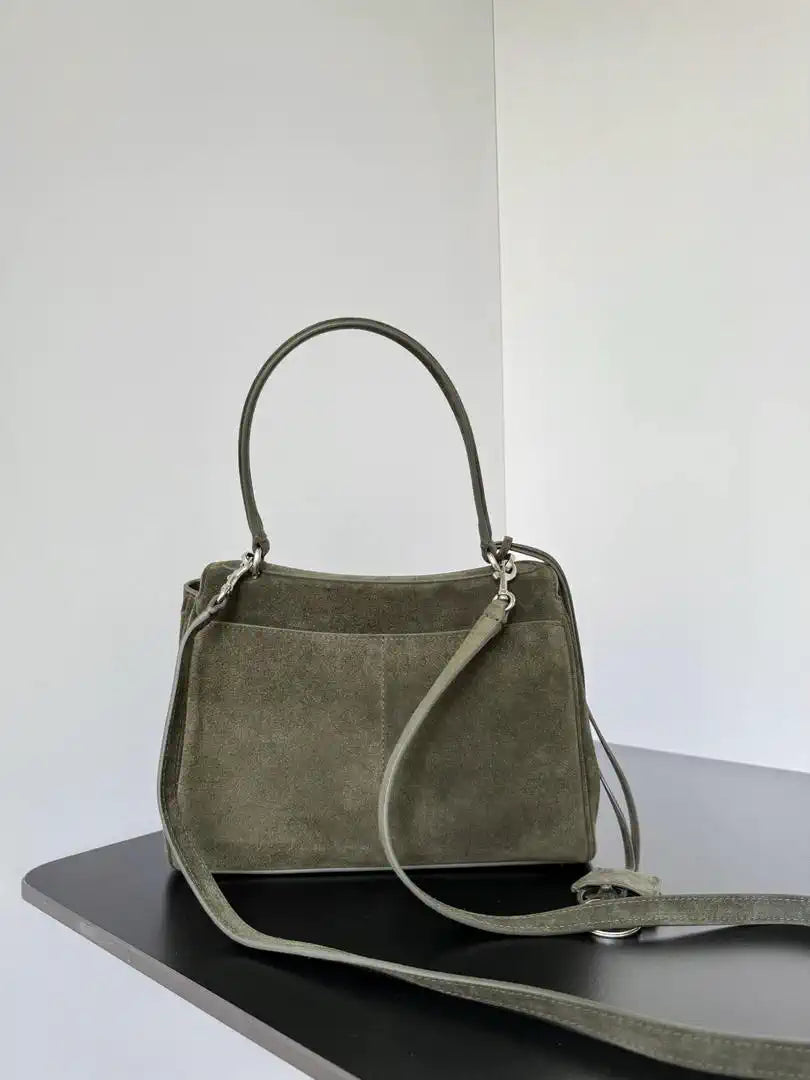 Balenciaga 7897792 Rodeo Handbag Small in Green Suede aged-Silver