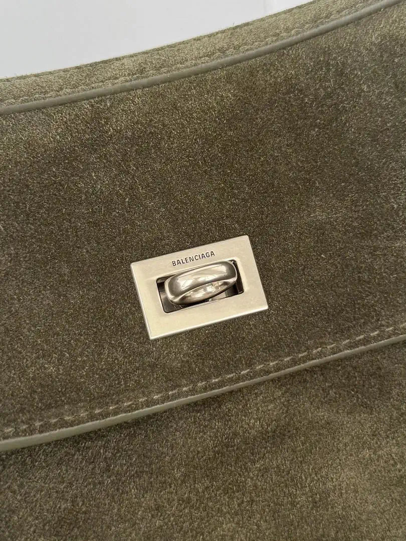 Balenciaga 7897792 Rodeo Handbag Small in Green Suede aged-Silver