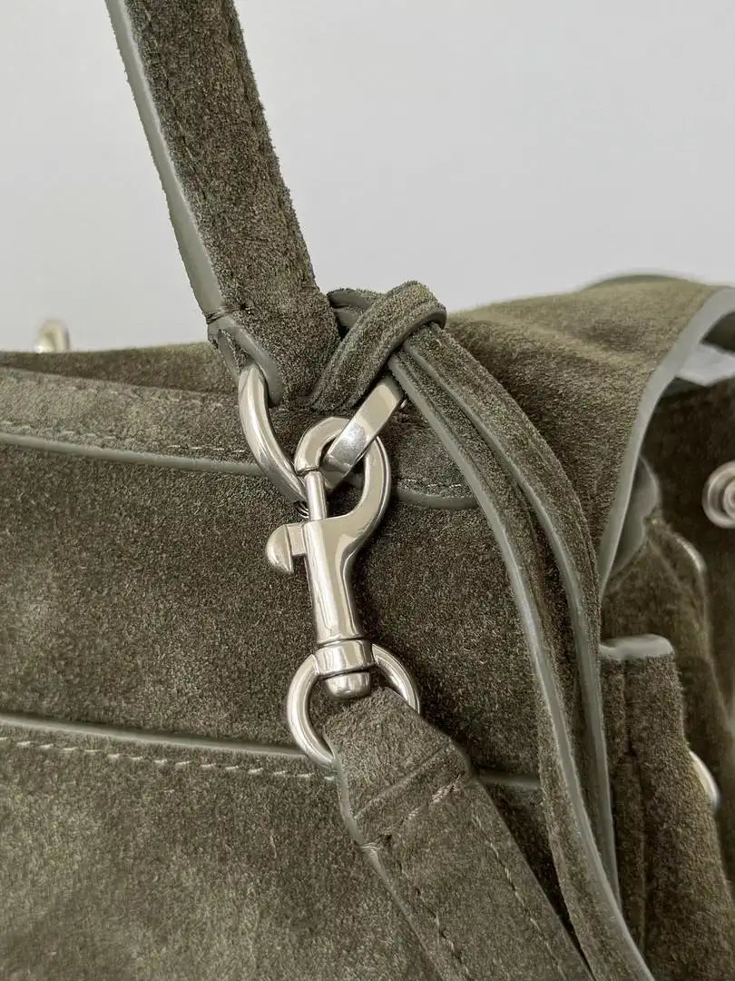 Balenciaga 7897792 Rodeo Handbag Small in Green Suede aged-Silver