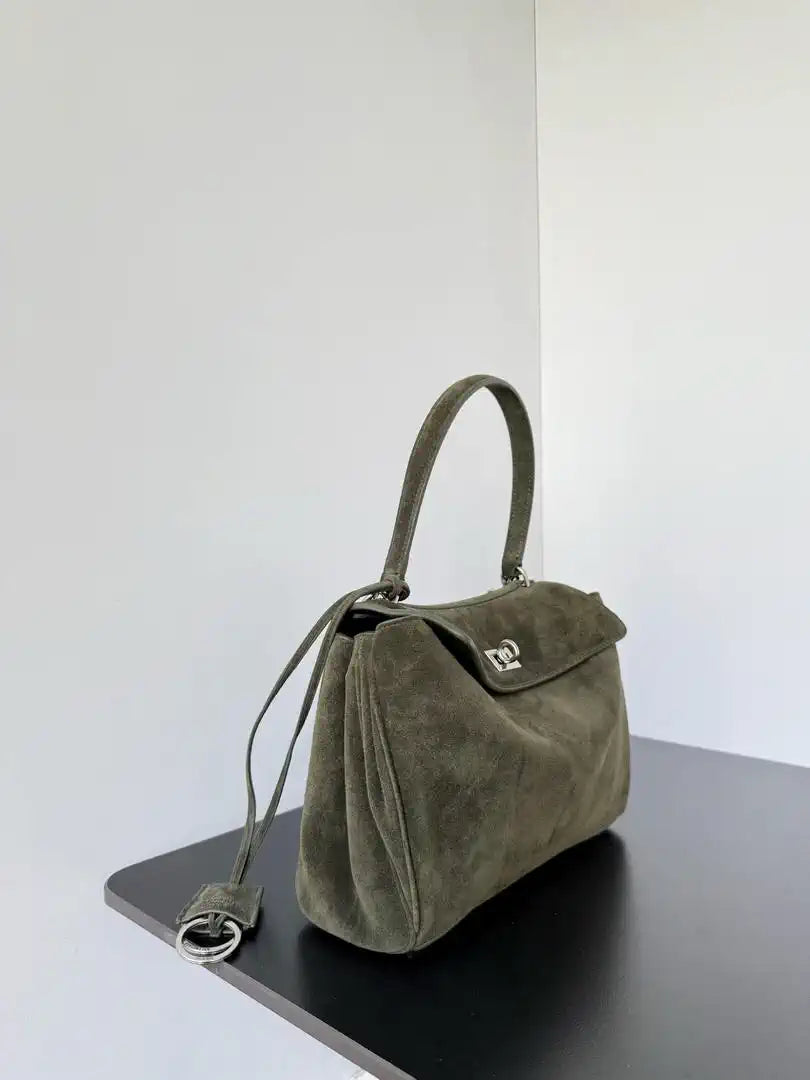 Balenciaga 7897792 Rodeo Handbag Small in Green Suede aged-Silver