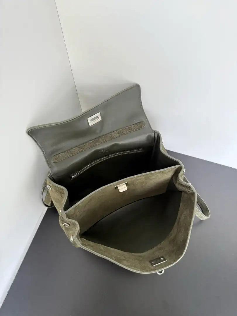 Balenciaga 7897792 Rodeo Handbag Small in Green Suede aged-Silver