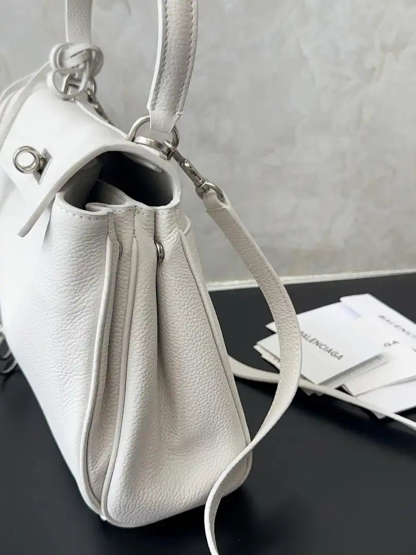 Balenciaga 7897792 Rodeo Handbag Small in White  Lychee pattern Leather