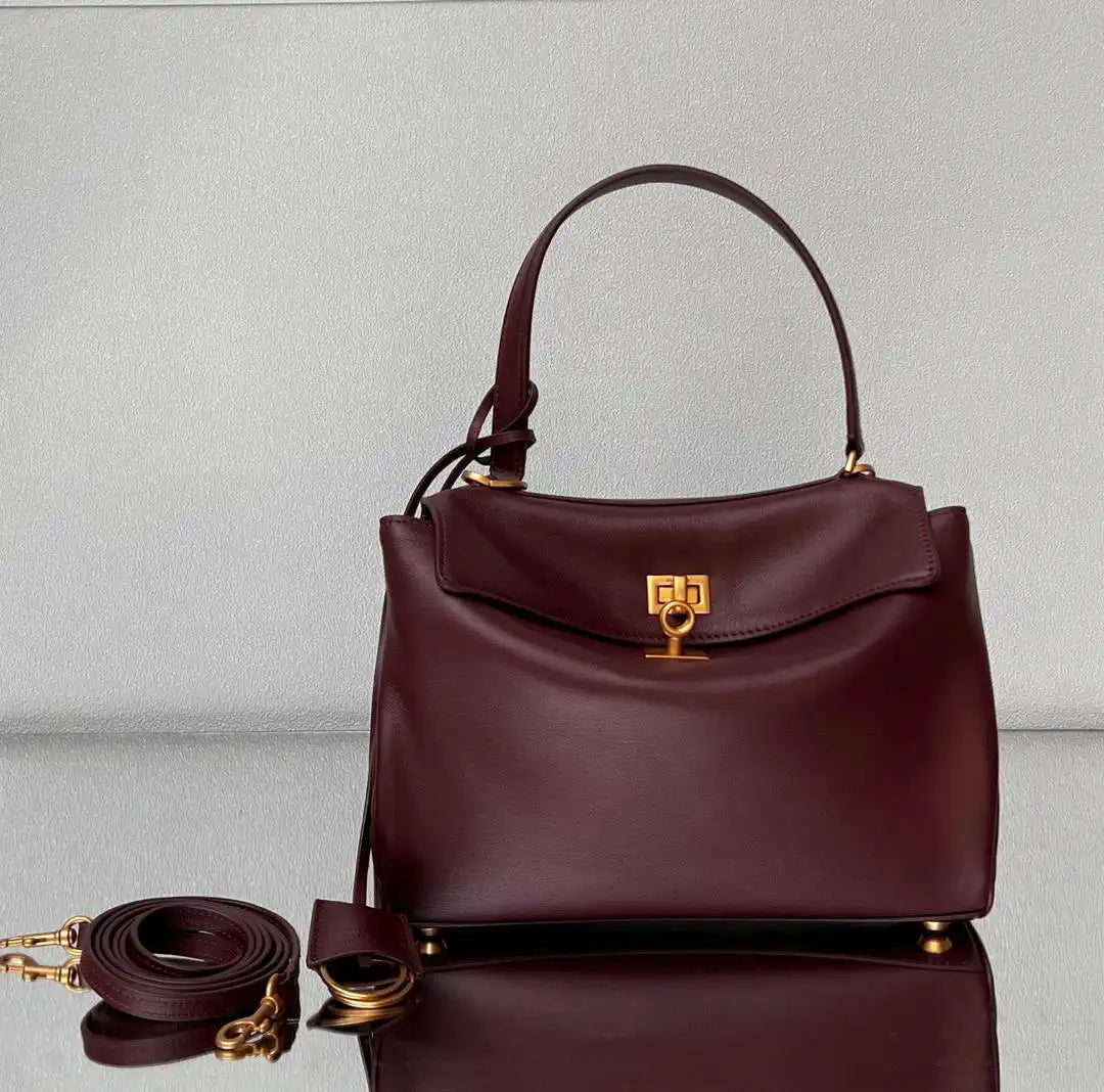 Balenciaga 7897792 Rodeo Handbag Small in Wine Red smooth calfskin Gold