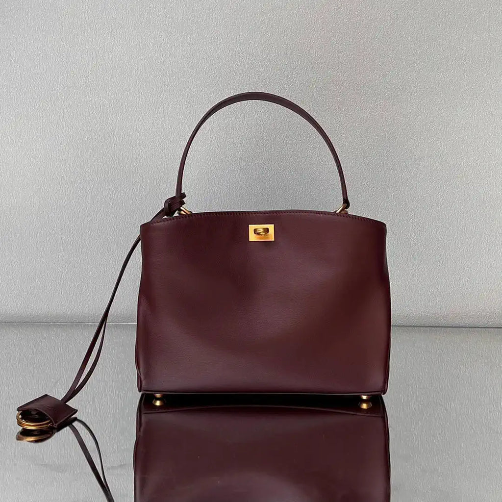 Balenciaga 7897792 Rodeo Handbag Small in Wine Red smooth calfskin Gold