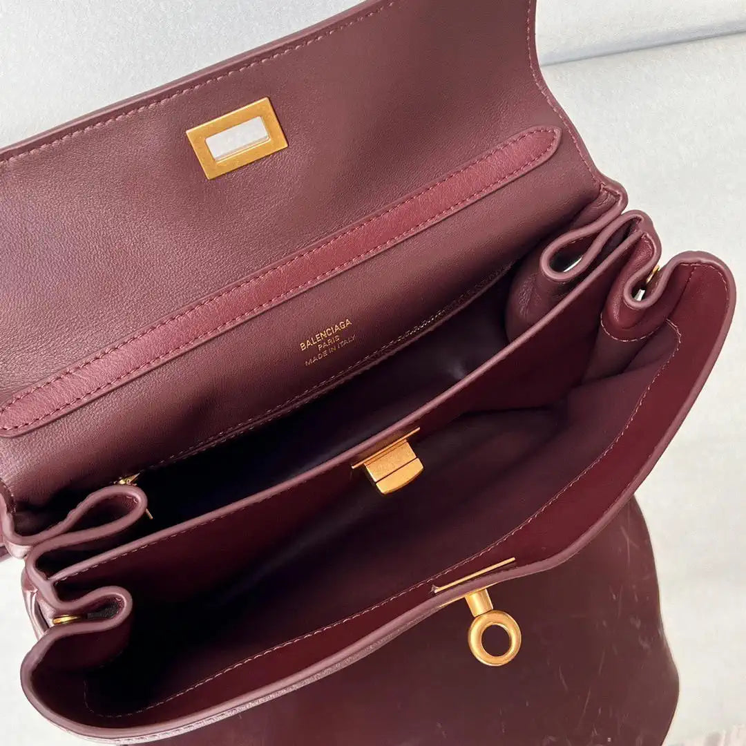 Balenciaga 7897792 Rodeo Handbag Small in Wine Red smooth calfskin Gold