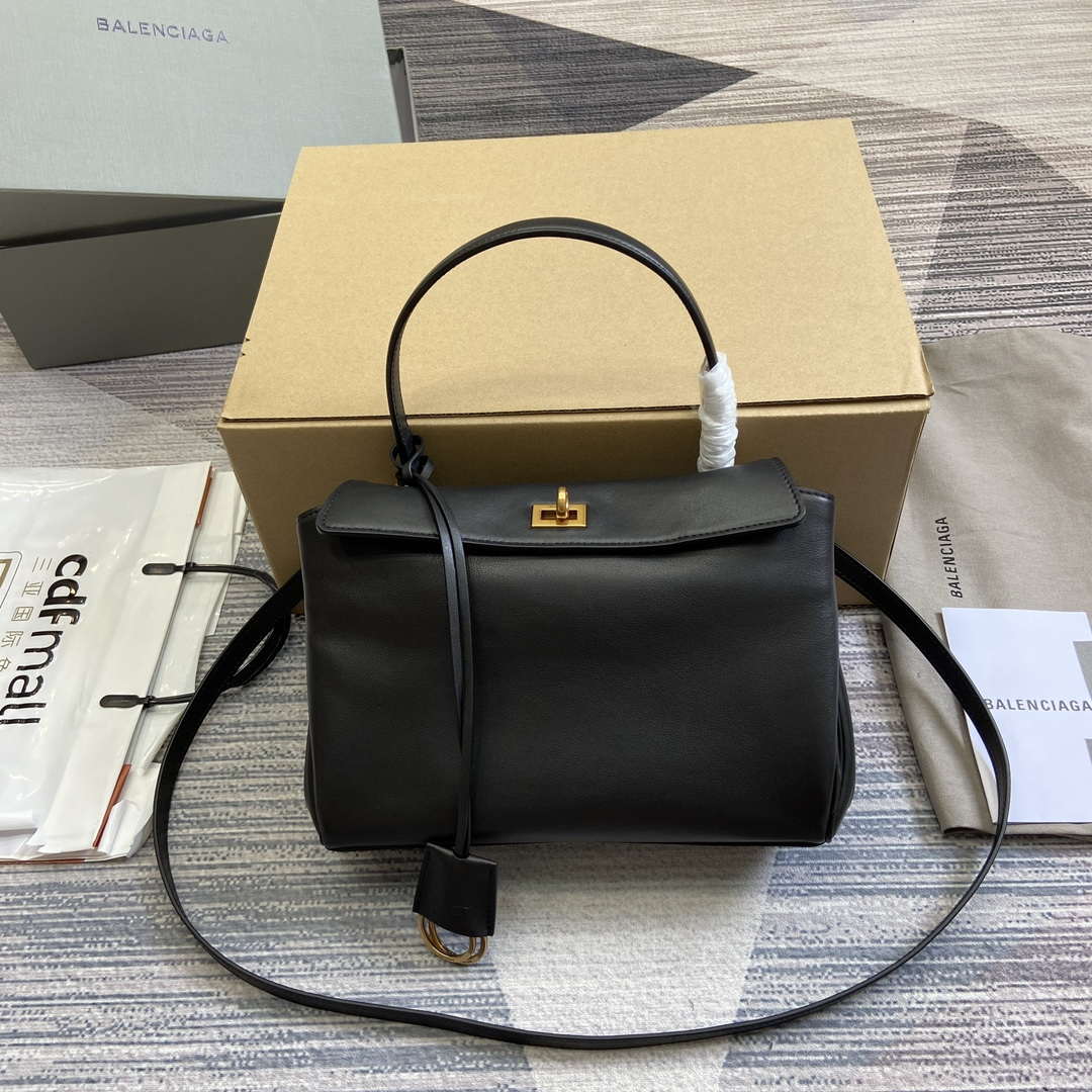 Balenciaga 7897792AA4V1000 Rodeo Small Handbag in black smooth calfskin