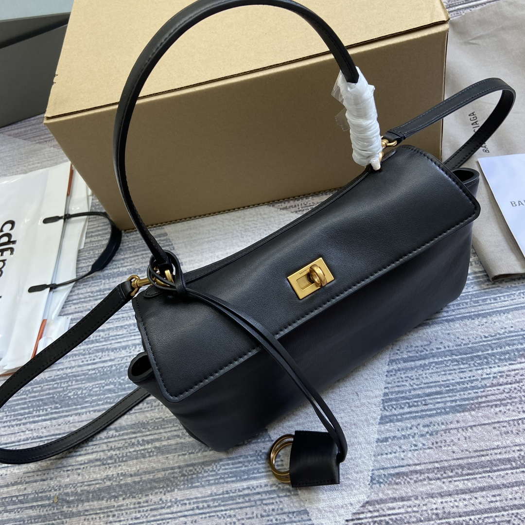 Balenciaga 7897792AA4V1000 Rodeo Small Handbag in black smooth calfskin