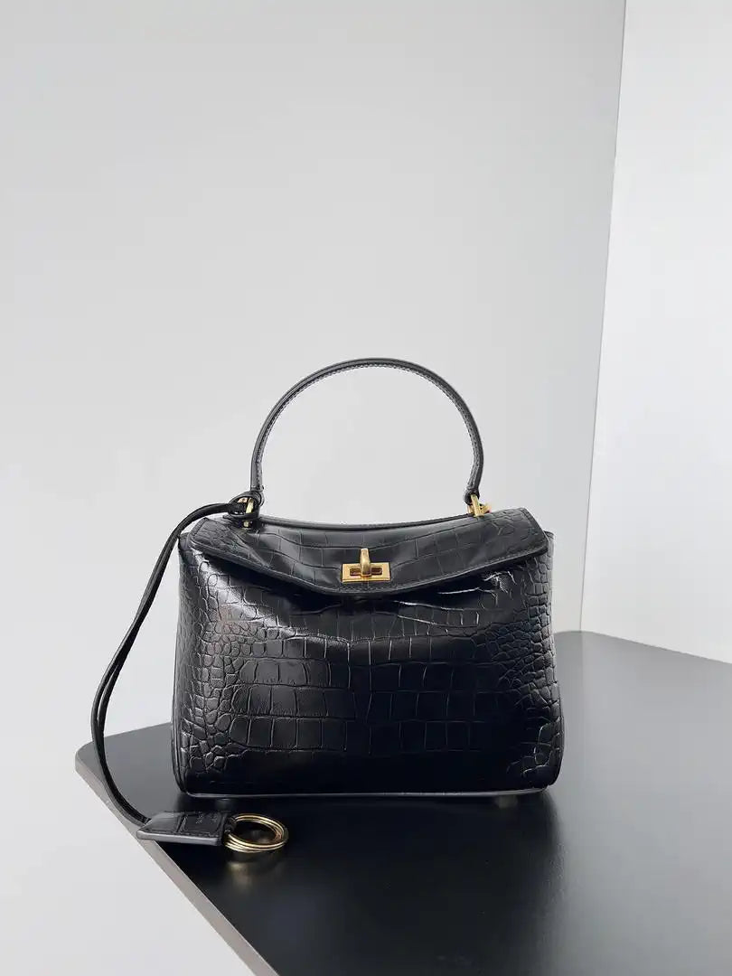 Balenciaga 7954562 Rodeo Handbag Mini in Black Crocodile pattern Gold