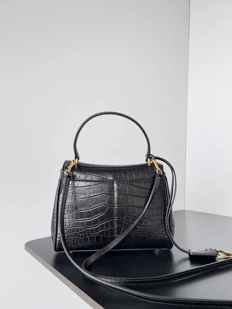 Balenciaga 7954562 Rodeo Handbag Mini in Black Crocodile pattern Gold