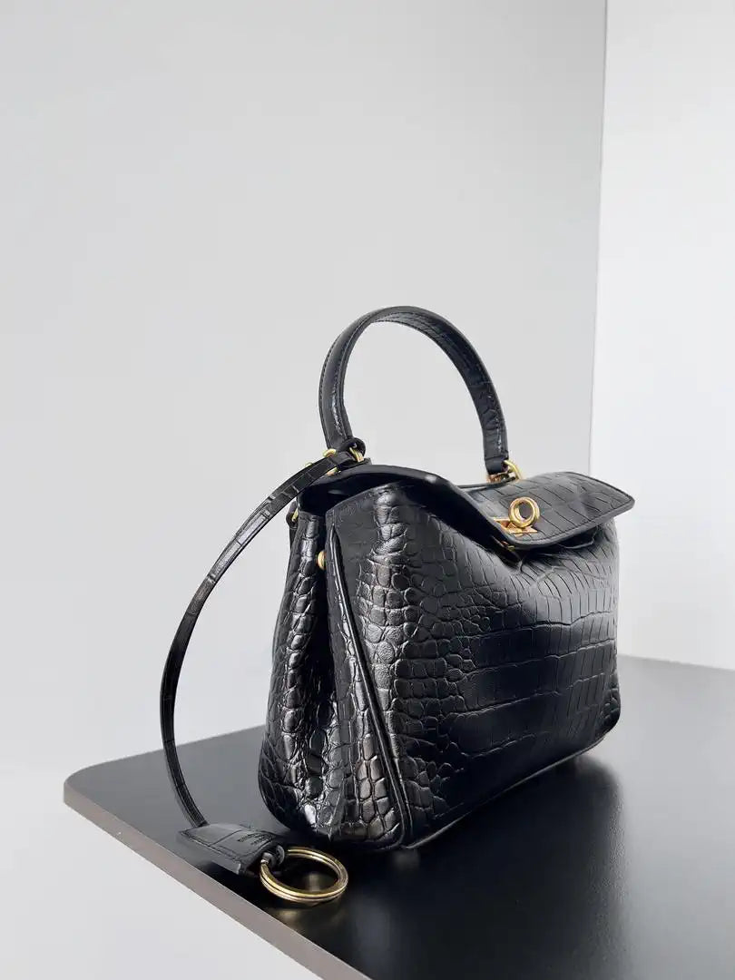 Balenciaga 7954562 Rodeo Handbag Mini in Black Crocodile pattern Gold