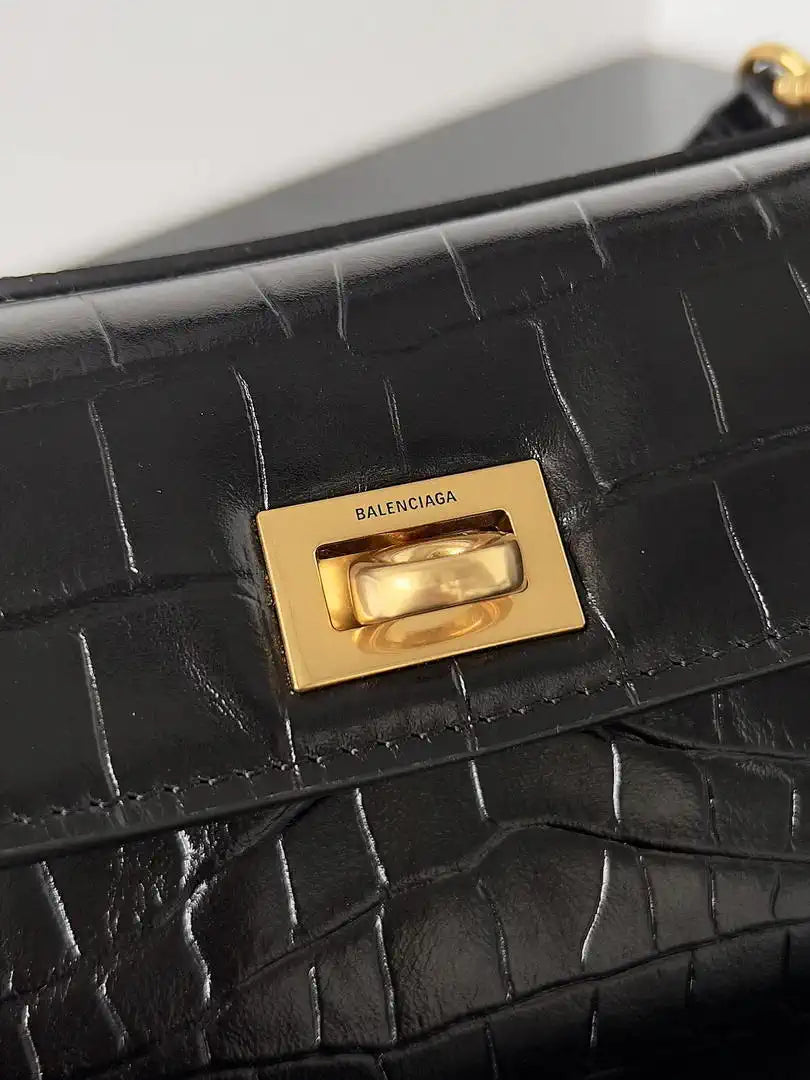 Balenciaga 7954562 Rodeo Handbag Mini in Black Crocodile pattern Gold