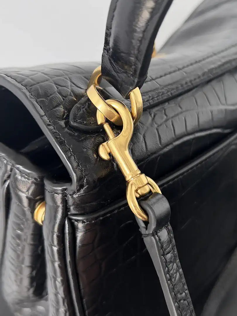 Balenciaga 7954562 Rodeo Handbag Mini in Black Crocodile pattern Gold