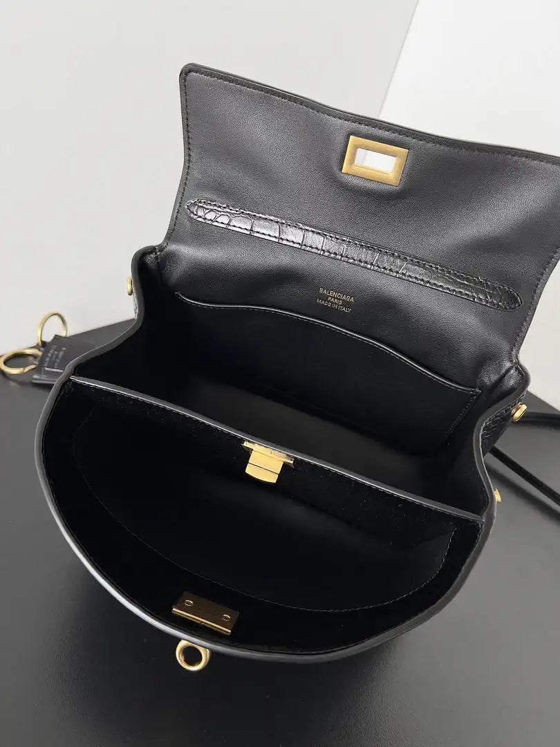 Balenciaga 7954562 Rodeo Handbag Mini in Black Crocodile pattern Gold