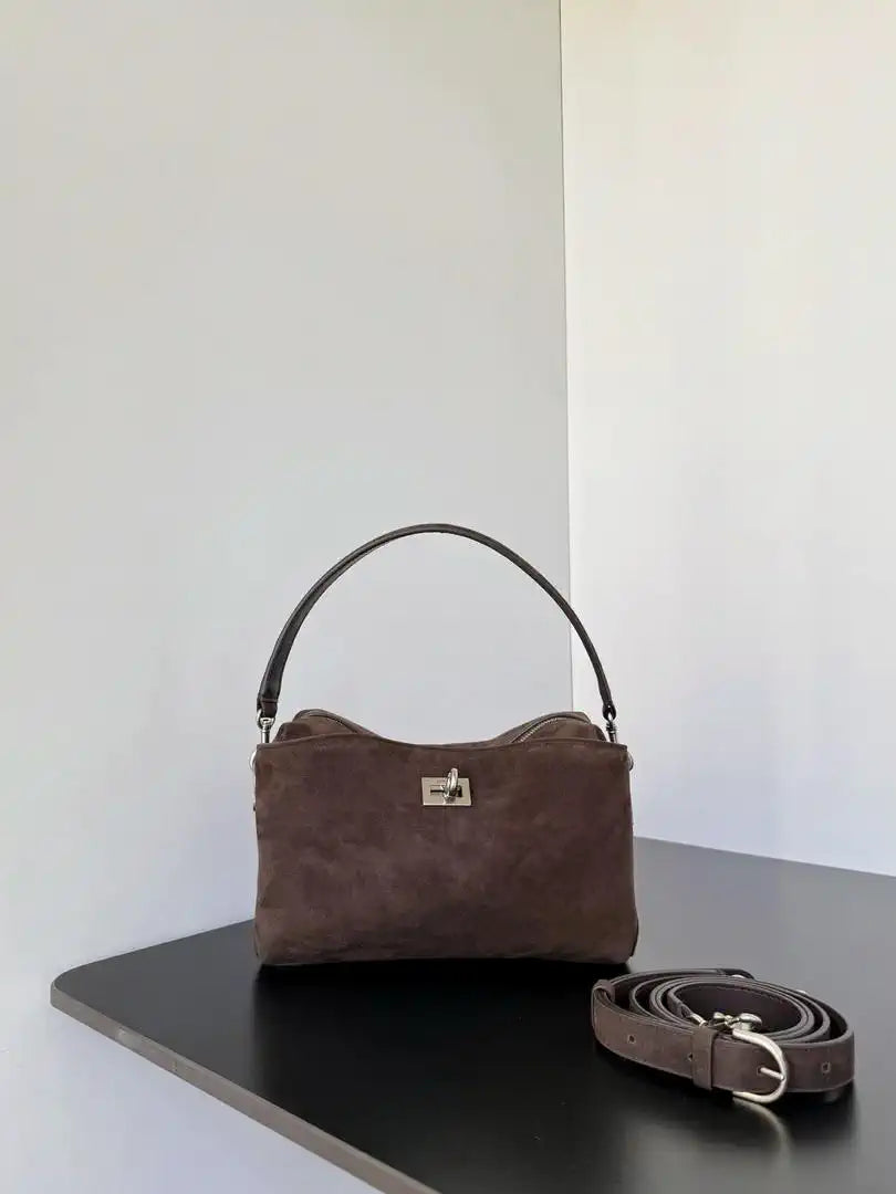 Balenciaga 7954562 Rodeo Handbag Mini in Dark Brown Suede aged-Silver