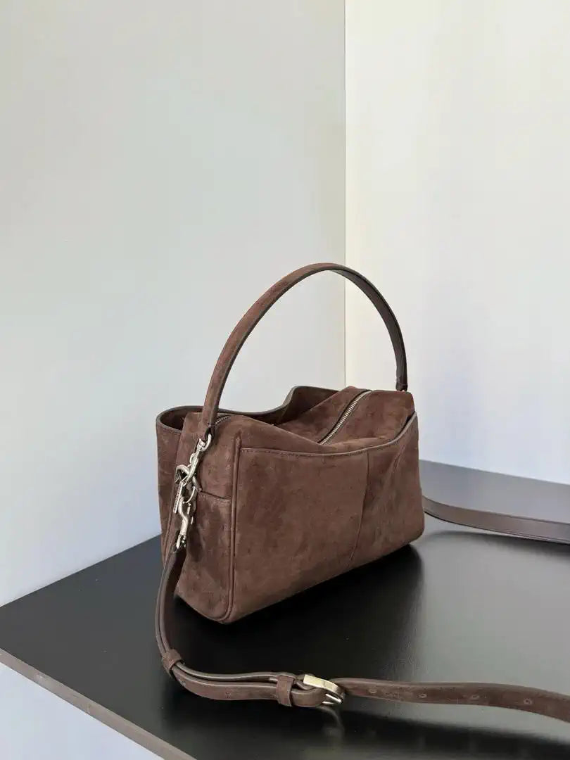 Balenciaga 7954562 Rodeo Handbag Mini in Dark Brown Suede aged-Silver