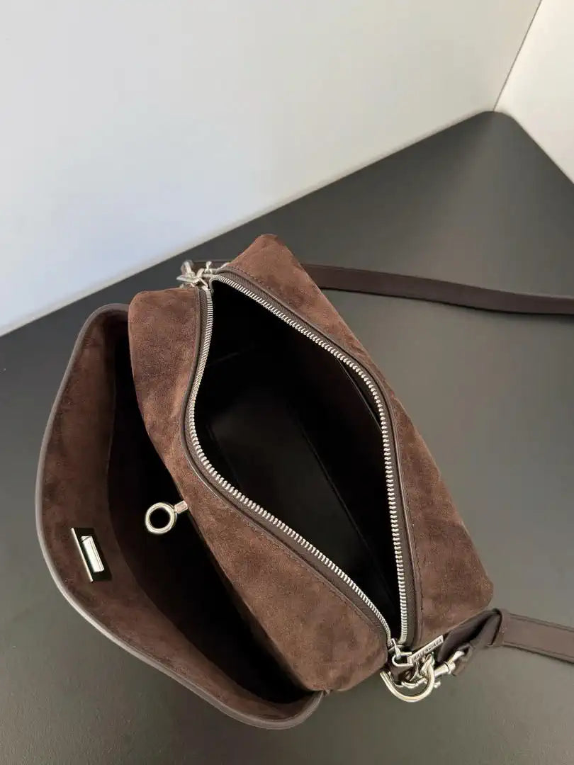 Balenciaga 7954562 Rodeo Handbag Mini in Dark Brown Suede aged-Silver