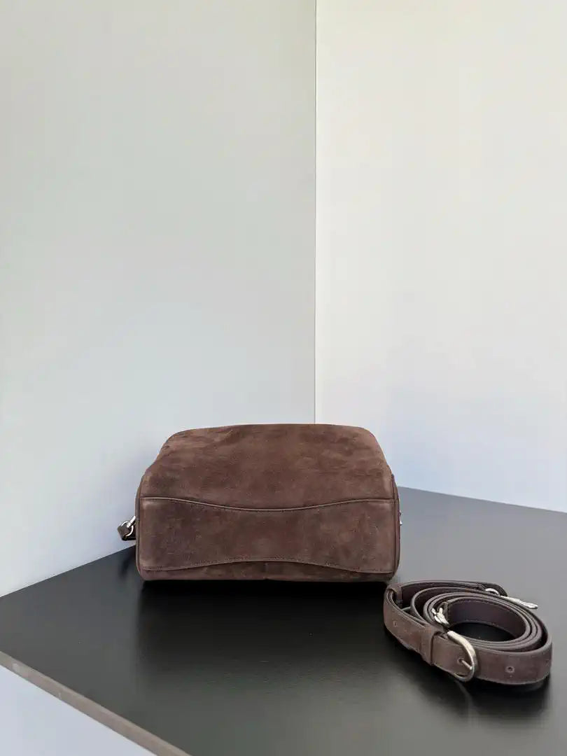 Balenciaga 7954562 Rodeo Handbag Mini in Dark Brown Suede aged-Silver