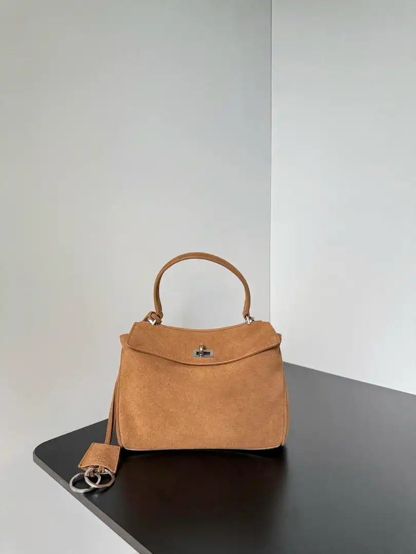 Balenciaga 7954562 Rodeo Handbag Mini in Brown Suede aged-Silver