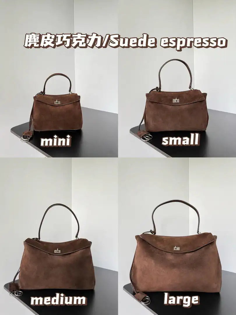 Balenciaga 7954562 Rodeo Handbag Mini in Dark Brown Suede aged-Silver