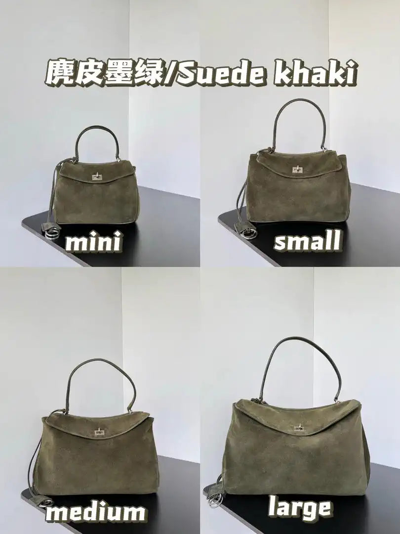 Balenciaga 7954562 Rodeo Handbag Mini in Green Suede aged-Silver