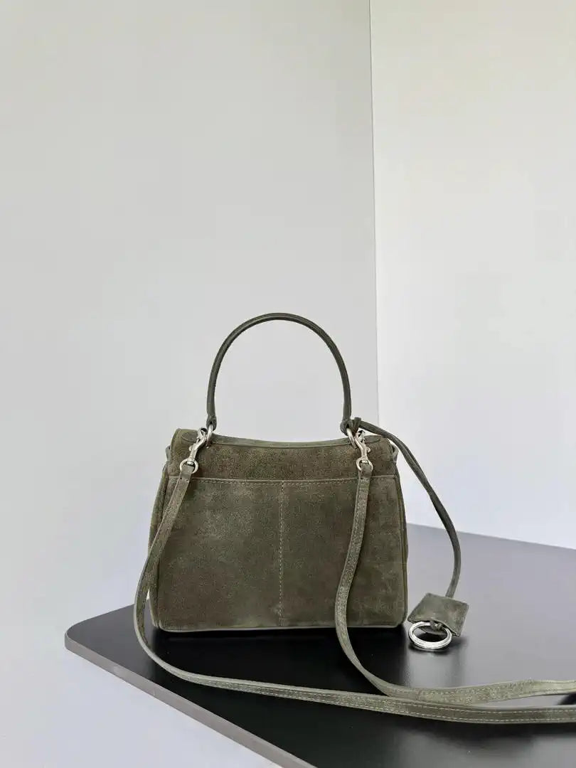 Balenciaga 7954562 Rodeo Handbag Mini in Green Suede aged-Silver