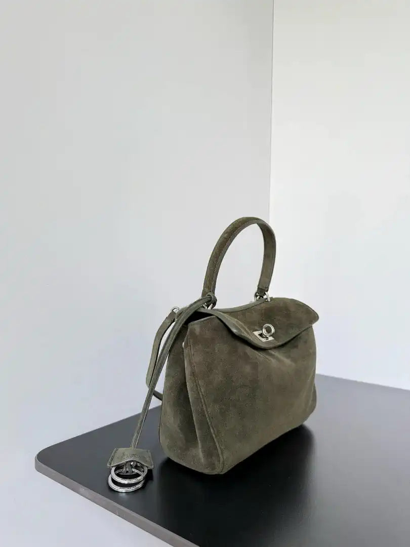 Balenciaga 7954562 Rodeo Handbag Mini in Green Suede aged-Silver