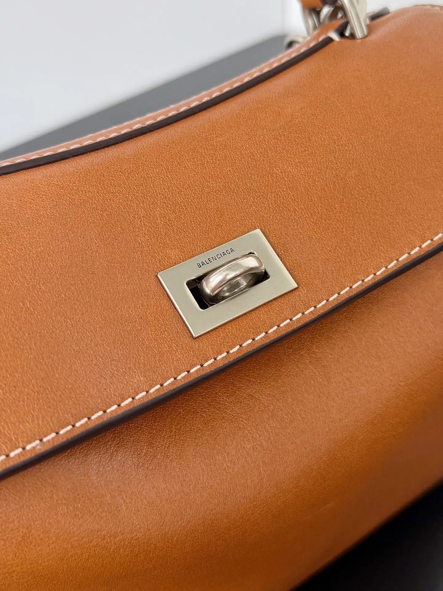 Balenciaga 7954562 Rodeo Handbag Mini in Gold Brown smooth calfskin aged-Silver hardware