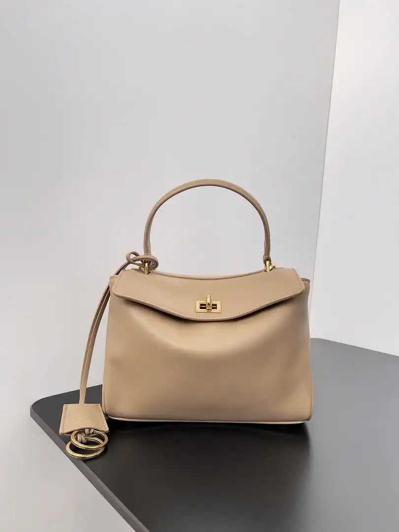 Balenciaga 7954562 Rodeo Handbag Mini in milk tea smooth calfskin Gold