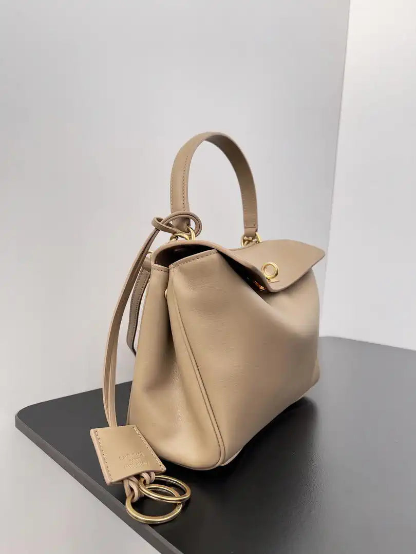 Balenciaga 7954562 Rodeo Handbag Mini in milk tea smooth calfskin Gold