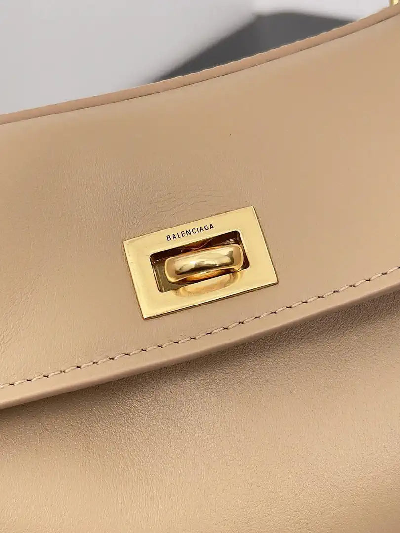 Balenciaga 7954562 Rodeo Handbag Mini in milk tea smooth calfskin Gold