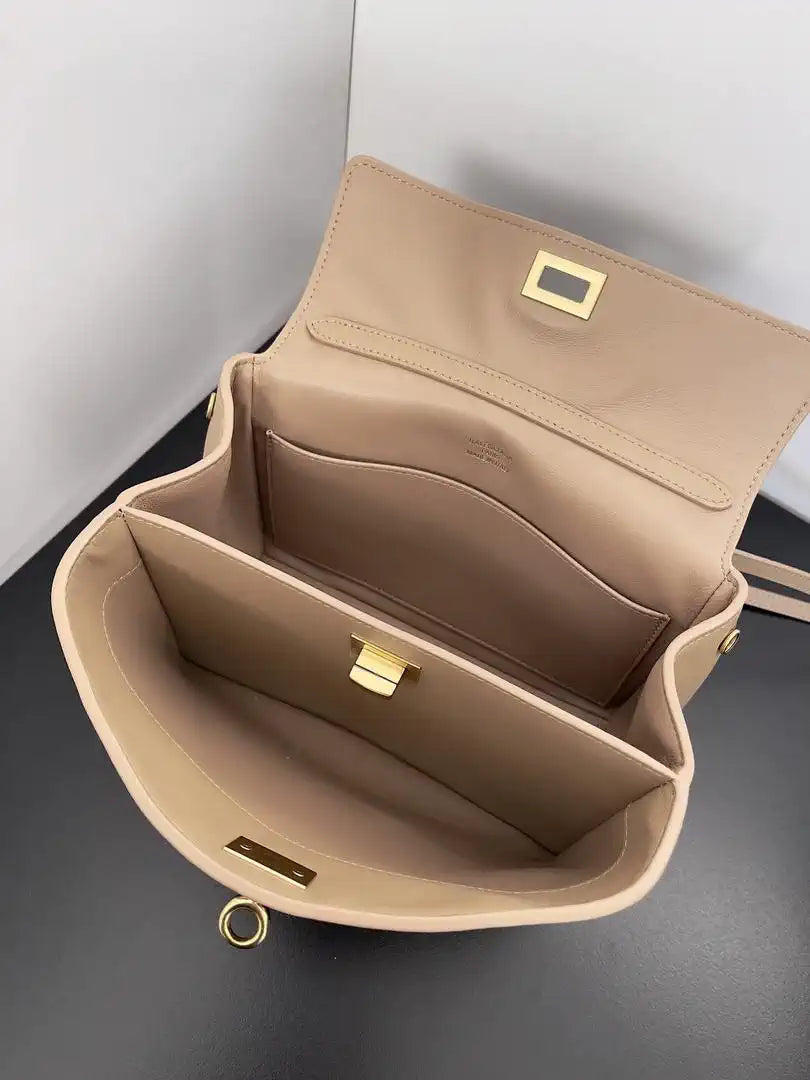 Balenciaga 7954562 Rodeo Handbag Mini in milk tea smooth calfskin Gold