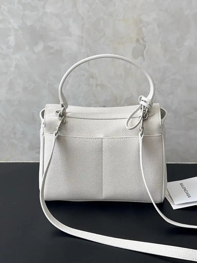 Balenciaga 7954562 Rodeo Handbag Mini in White Lychee pattern calfskin aged-Silver