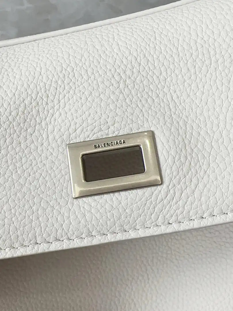 Balenciaga 7954562 Rodeo Handbag Mini in White Lychee pattern calfskin aged-Silver