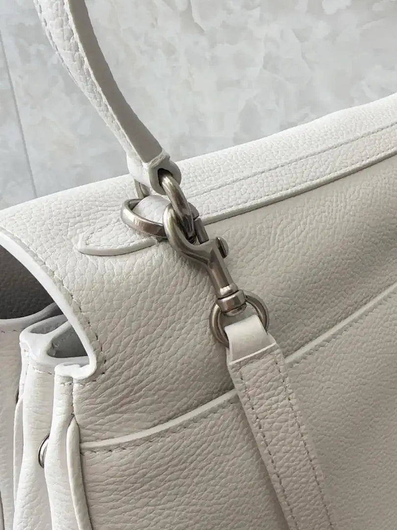 Balenciaga 7954562 Rodeo Handbag Mini in White Lychee pattern calfskin aged-Silver