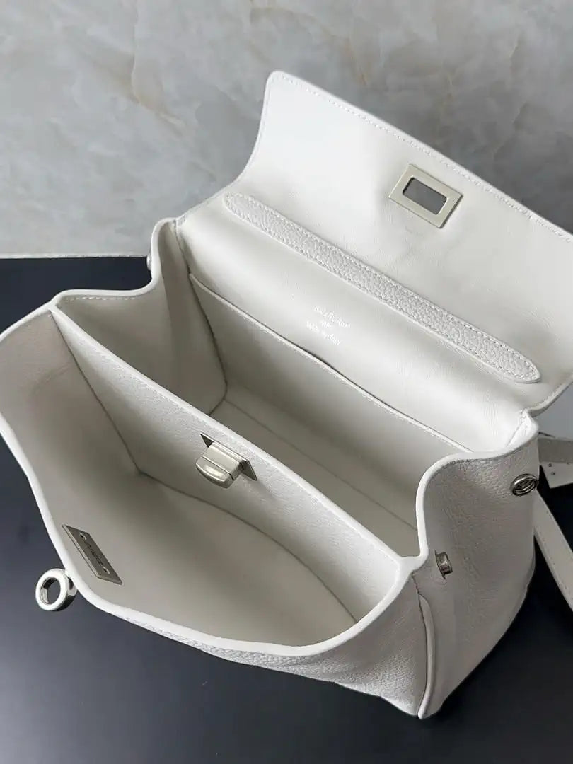 Balenciaga 7954562 Rodeo Handbag Mini in White Lychee pattern calfskin aged-Silver
