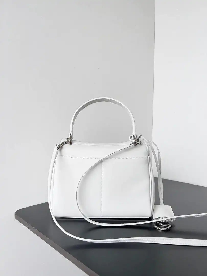 Balenciaga 7954562 Rodeo Handbag Mini in White smooth calfskin aged-Silver